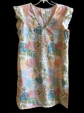 C&C California Multi-Color Floral Linen Tunic Mini Dress size L